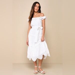 Lulu’s White Eyelet Off-The-Shoulder Dress